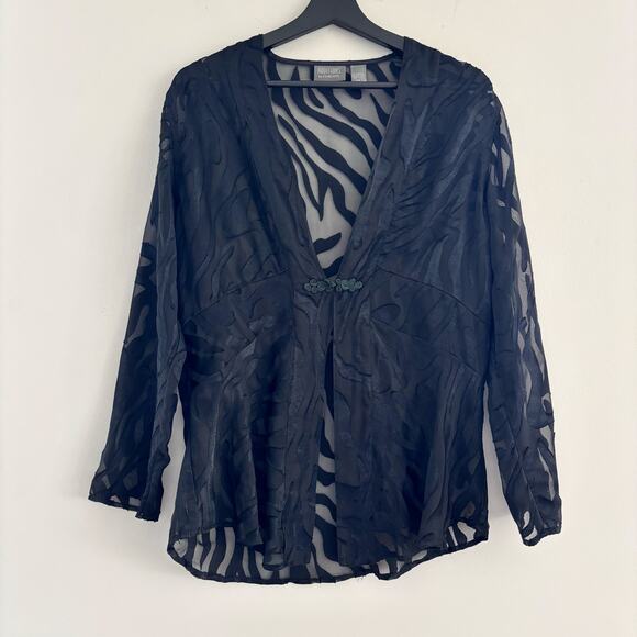 Y2K Additions by Chico's Sheer Zebra Print Blouse Black Funky Chic Size 1 - Picture 9 of 12